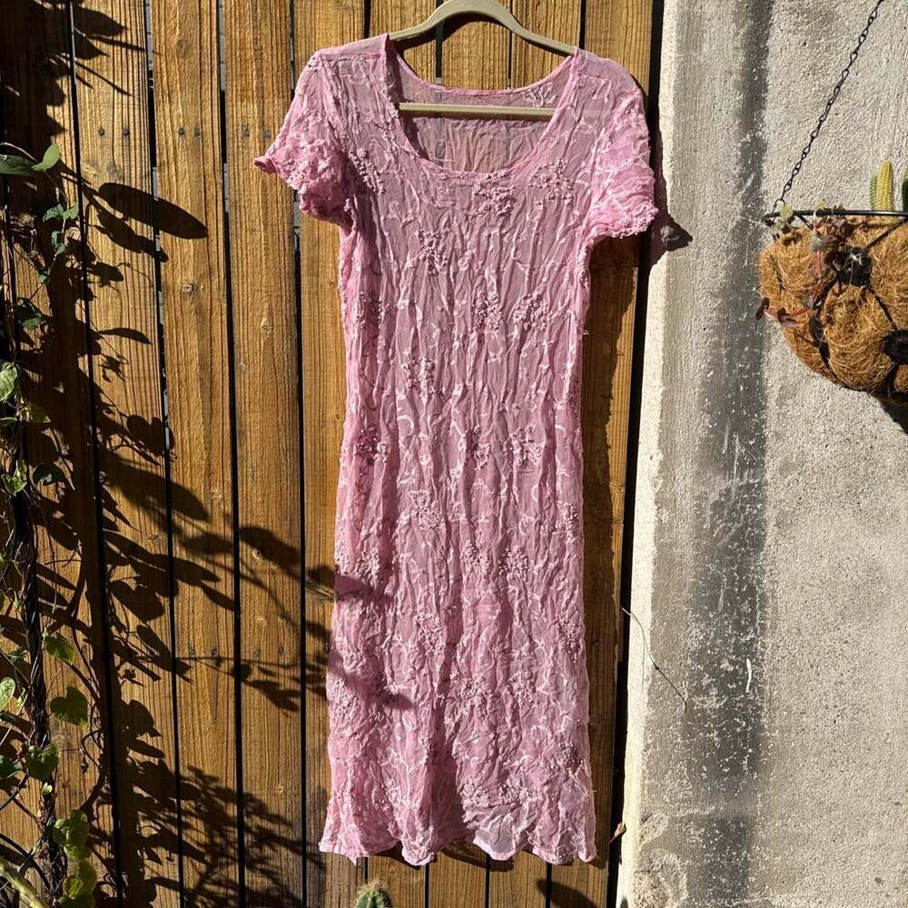 Pink sheer beaded midi dress